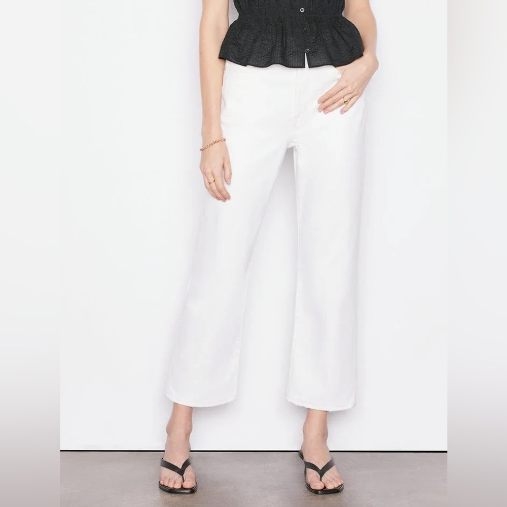 Frame Sz 34 The Crop Jane White Raw Hem Straight Leg Denim Jeans
